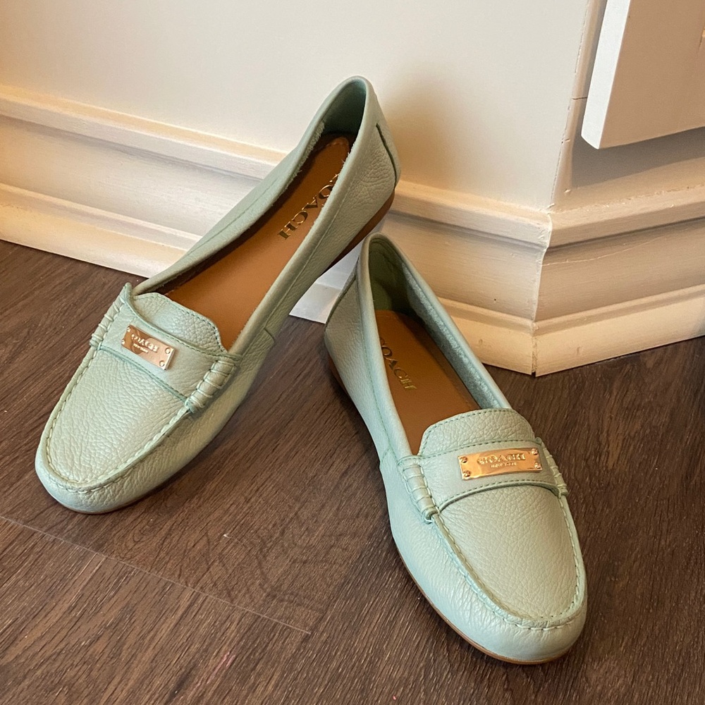 Coach Mint Green Leather Loafers